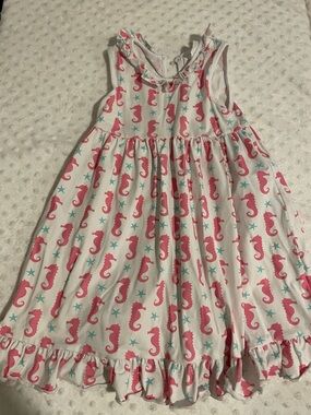 Girls White Dress with Pink Seahorse Print